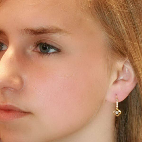 Yellow gold vintage earrings with old mine brilliant cut diamonds